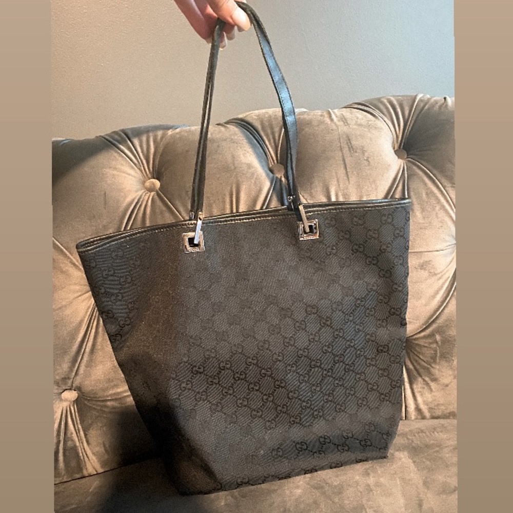Gucci Monogram Leather/Canvas Tote Black